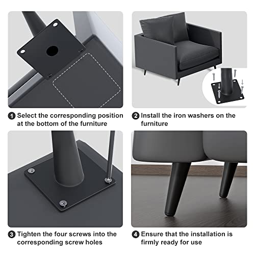 FIVEPEARS 4 PCS 4 Inch Heavy Duty Matte Black Metal Slant Angled Tapered Legs Set for Furniture, Mid Century Modern Style Feets for Coffee Table Couch Sofa Cabinet Chair Dresser Bed Desk Credenza - size: 4 Inch (100mm)