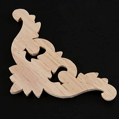 4Pcs Wood Carved Appliques Corner Wooden Carving Onlays Decals for Furniture - size: 3.15 x 3.15 inches