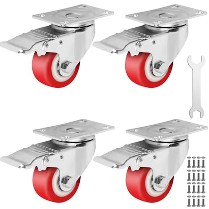 2.5 Inch Caster Wheels Heavy Duty Casters Set of 4, 1500 LBS Load Capacity - color: Red & Silver, size: 2.5 Inch