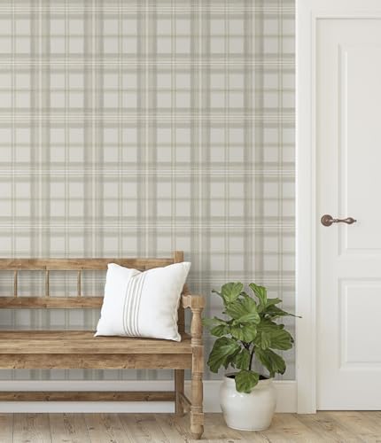 NextWall Harry & Grace Herringbone Plaid Premium Matte Non-Woven Peel and Stick Wallpaper (Frosted Calcutta) - color: Frosted Calcutta