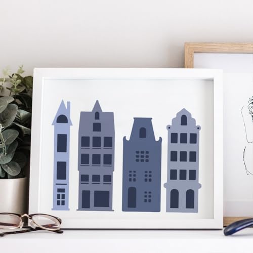 FINGERINSPIRE 6PCS Layered Buildings Painting Stencil with Plastic Brush 8.3x11.7inch Reusable Building Silhouette Template Decorative Architecture Theme Stencil for Adults Painting on Floor Furniture - style: Layered Buildings