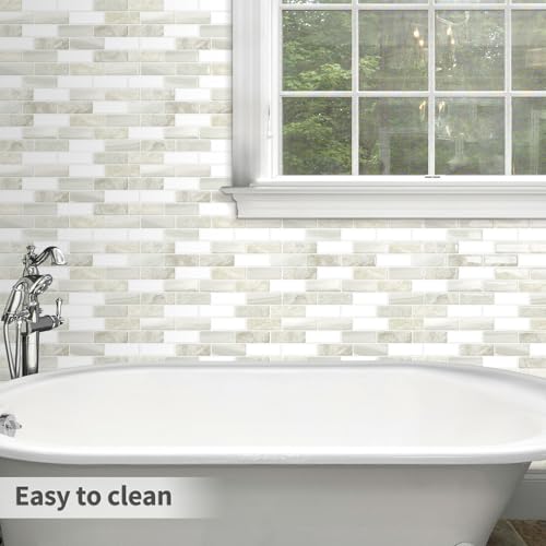 Beige Peel and Stick Backsplash 3D Self Adhesive Wall Tile 10 Sheet - color: Beige White