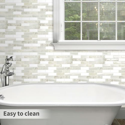 Beige Peel and Stick Backsplash 3D Self Adhesive Wall Tile 10 Sheet - color: Beige White