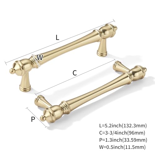 khtumeware 2 Pack 3-3/4 inch Brushed Gold Cabinet Pulls Heavy-Duty Solid Matte Gold Cabinet Hardware Drawer Pulls Hardware Suitable for Kitchens bathrooms and Dressing Tables - color: Brushed Gold, size: 4 Inch