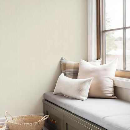 YXTII 20.8" x 196.8" Grasscloth Peel and Stick Wallpaper, White Neutral Textured Wallpaper for Bedroom Bathroom Office Self-Adhesive Thick Fabric Wall Paper - color: Cream, size: 20.8" x 196.8"