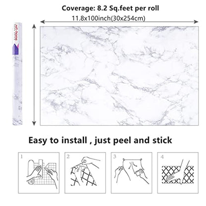 Arthome White Marble Peel and Stick Wallpaper Removable for Countertop - color: White Marble, size: 11.8" x 100"