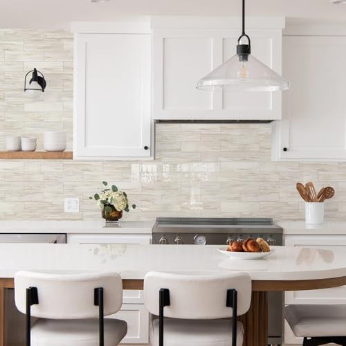 Vamos Tile Peel and Stick Backsplash, Glossy 40-Piece 3''x12'' Subway Tile - color: Eurasian Wood Grain with White Grout