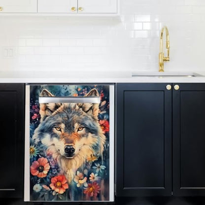 Peacoblue Wolf and Flowers Rub On Transfers for Furniture Craft 6"x12" - style: Wolf and Flowers
