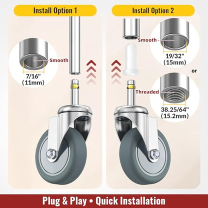 HOLKIE Stem Caster Wheels 3 inch Casters Set of 4, 7/16-Inch Stem Diameter Swivel Castors Heavy Duty TPR Rubber Replacement Castor for Cart, Stool, Mop Bucket, Grill, Shop Vac - style: 3 inch-165LBS( No Brake)