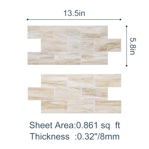 20-Sheet Peel and Stick Backsplash, Subway Tile Wall Tiles 13.5" x 5.8" 3D PVC Adhesive Stick on Tile Stick for Kitchen Fireplace (Greek Beige Marble) - color: Greek Beige Marble