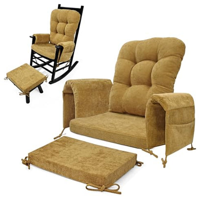 5 PCS Glider Rocker Replacement Cushions with Storage Side Pocket, Luxuriy Chenille Fabric Foam & Microfiber Filling, Thickened & Supportive Rocking Chair Cushion Set, Yellow - color: Yellow