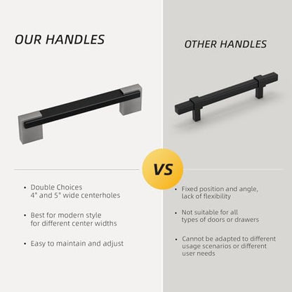 Rergy 20 Pack 4 Or 5 Inch Hole Spacing Black and Nickel Cabinet Pulls - color: Black and Brushed Nickel, size: Hole Center: 4in(102mm) and 5in(128mm)