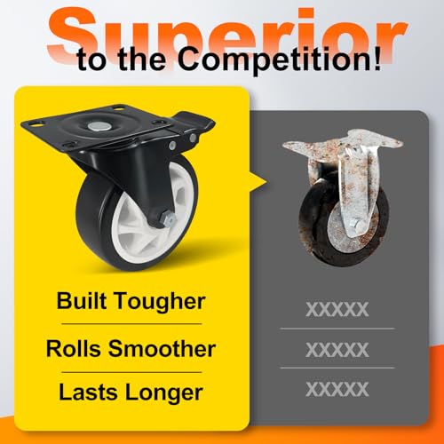 4" Heavy Duty Caster Wheel with Brake, Swivel Casters Set of 4 - color: Black, size: 4 IN