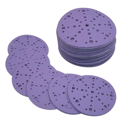 6 Inch 49 Holes Ceramic Sanding Discs Hook and Loop, 240 Grit 6 Inch Orbital Sander Sandpaper, Dust-Free & Film Sanding Disc for Metal Wood, 50 Pack - style: 240 Grit