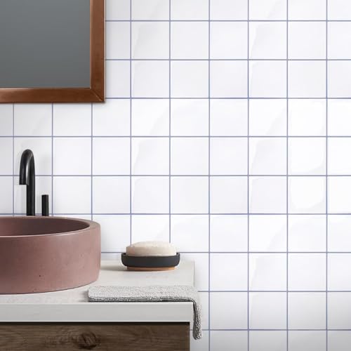 Commomy Thicker Black Peel and Stick Tiles 10 pcs of 12" x 12" - color: White With Grey Grout