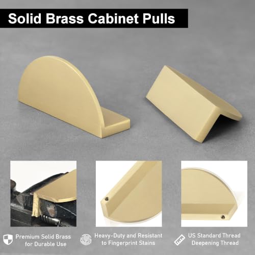 QOGRISUN 5-Pack Solid Brass Gold Drawer Pulls, Half Moon Cabinet Handles - size: 2.5 Inch Hole Centers