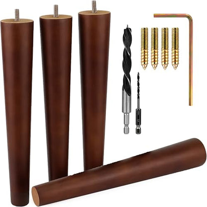 Airy Abode Premium Walnut Wood Furniture Legs (Full Install Kit) - Pick Your Size and Color - color: Brown, size: 12 Inches