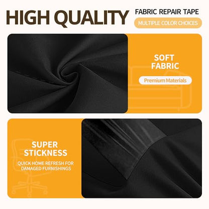 Fabric Repair Tape, 4"x 79" Self-Adhesive Linen Repair Tape Patch Kit Black - color: Black, size: 4" x 79"