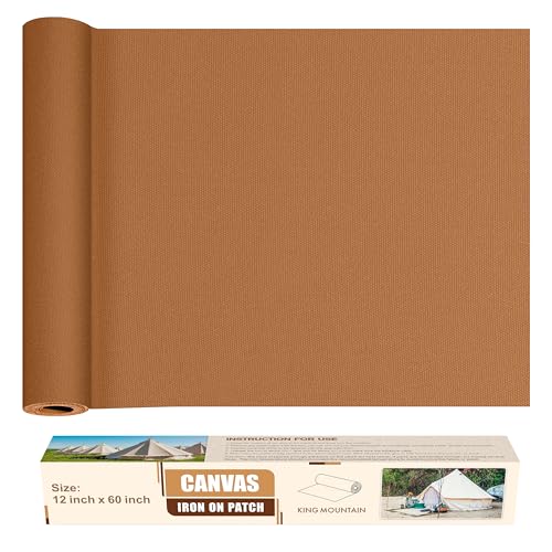 KING MOUNTAIN Canvas Iron on Patch,12"×60",Waterproof 100% Cotton Fabric Repair Patch,Used for Various Sofa,Tent,Clothes,Seats,Suitcases (Brown,Waterproof) - color: Brown, size: Canvas-12x60