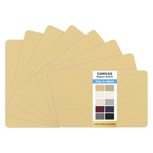 KING MOUNTAIN Canvas Repair Patch 5×8 Inch 8 Pcs Self-Adhesive Waterproof Fabric Patch for Sofas, Tents, Furniture,Tote Bags, Car Seats (Beige-1) - color: Beige-1, size: Canvas-5"W×8"L