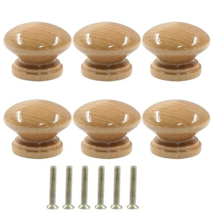 Piutouyar Wood Dresser Knobs, 6 Pcs Mushroom Shape Wooden Knobs