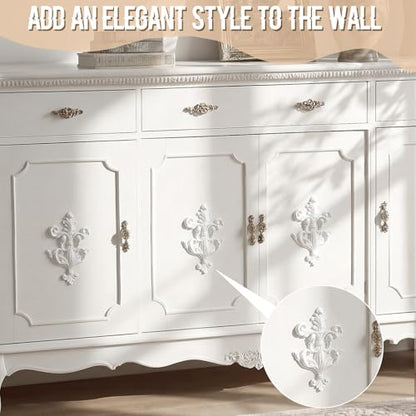 2 PCS Baroque Style Flower Carved Onlay Applique White PVC Appliques for Furniture Decorative 3D Symmetrical Furniture Decorative for Cabinets Dressers Mirrors DIY Home(Fresh) - style: Fresh