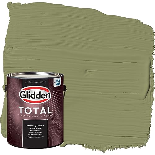 Glidden Total Exterior Paint & Primer All-in-One, Paid in Full/Green, Semi-Gloss, 1 Gallon - color: Paid in Full, size: 128 Fl Oz (Pack of 1)
