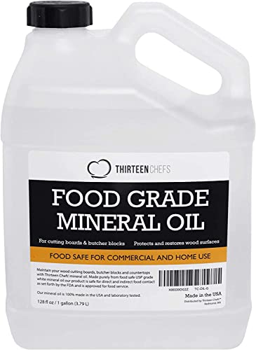 Thirteen Chefs Mineral Oil - 128oz Food Grade Conditioner for Wood Cutting Board, Countertop & Butcher Block, Lubricant for Knife or Meat Grinder - Safe USP Finish on Marble, Soapstone (Pack of 2) - size: 128 Fl Oz﻿ (Pack of 2)