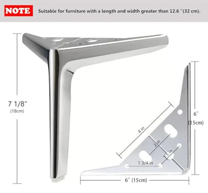 7 inch/18cm Shiny Silver Metal Furniture Legs Set of 4 - color: Shiny Chrome, size: 7 inch