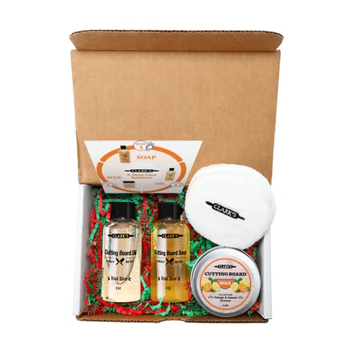 CLARK'S Cutting Board Care Kit, Includes Food Grade Mineral Oil, Cutting Board Cleaner, Wax, and a Buffing Pad, Food Safe Cutting Board Oil, Housewarming Gift Set - style: Gift Set