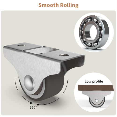 1" Mini Low Profile Fixed Plate Casters, Silent TPR Furniture Wheel