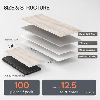 StyloVue 100 Pieces Peel and Stick Backsplash for Kitchen, 3" x 6" PVC Subway Tile Upgraded Grayish Beige with Gray Grout Backsplash Stick on Tile Elevate Kitchen, Bathroom, Fireplace,RV - color: Grayish Beige