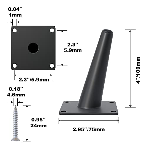 FIVEPEARS 4 PCS 4 Inch Heavy Duty Matte Black Metal Slant Angled Tapered Legs Set for Furniture, Mid Century Modern Style Feets for Coffee Table Couch Sofa Cabinet Chair Dresser Bed Desk Credenza - size: 4 Inch (100mm)