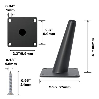 FIVEPEARS 4 PCS 4 Inch Heavy Duty Matte Black Metal Slant Angled Tapered Legs Set for Furniture, Mid Century Modern Style Feets for Coffee Table Couch Sofa Cabinet Chair Dresser Bed Desk Credenza - size: 4 Inch (100mm)