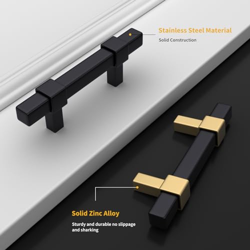 Goldenwarm 10 Pack 10 Inch Black and Gold Cabinet Pulls, Zinc Alloy - size: 10'' Hole Center