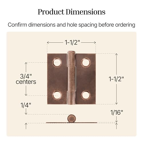 Antique Copper Butt Hinges with Removable Pin - 1-1/2" x 1-1/2" - Pack of 2 - Cabinet Door Hinges - UA-266-HAC (1) - color: Antique Copper
