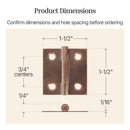Antique Copper Butt Hinges with Removable Pin - 1-1/2" x 1-1/2" - Pack of 2 - Cabinet Door Hinges - UA-266-HAC (1) - color: Antique Copper