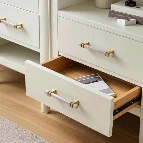 Goldenwarm Brushed Nickel and Gold Cabinet Pulls 5" Nickel and Brass Pulls - color: Brushed Nickel & Matte Gold, size: 5 Inch Hole Centers