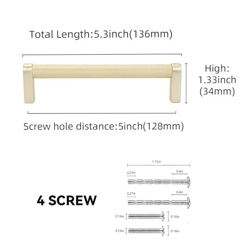 10 Pack 5Inch Kitchen Cabinet Handles Brushed Gold Knurled Cabinet Pulls Gold Drawer Pulls Kitchen Hardware - color: Brushed Gold, size: 5'' Hole Center(128mm)