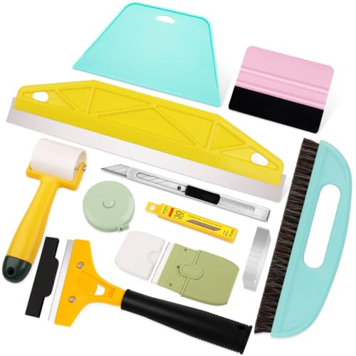 WRAPXPERT Peel and Stick Wallpaper Tools,Wallpaper Smoothing Tool Kit with Smoother,Edge Guider,Paste Brush for Backsplash Tile,Contact Paper - color: T123