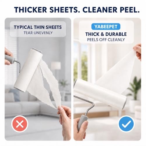Extra Sticky Large Surface Lint Roller, 6.3'' Giant Lint Roller for Pet Hair, Lint Remover Roller for Cat Hair, Clothes, Furniture (1 Handle + 270 Sheets)