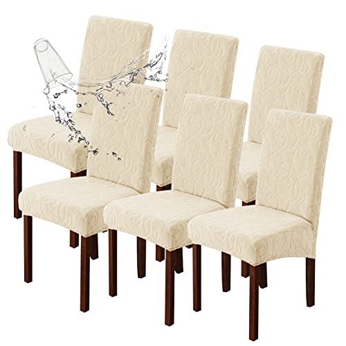 Waterproof Dining Room Chair Covers, Stretch Parsons Chair Slipcovers - color: Flower Pattern-beige, size: Regular-6 Pack