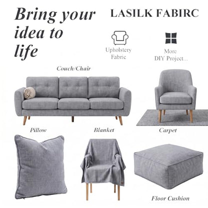 LaSilk- Premium Upholstery Fabric by the Yard, 57" Wide Thicken Faux Linen Fabric for Couch, Sofa, Chair, Pillow Cover (Light Grey, 1 Yard) - color: Light Grey, size: 1 yard