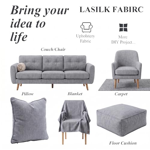 LaSilk- Premium Upholstery Fabric by the Yard, 57" Wide Thicken Faux Linen Fabric for Couch, Sofa, Chair, Pillow Cover (Light Grey, 1 Yard) - color: Light Grey, size: 1 yard