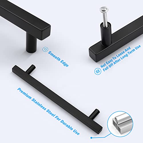 KNOBWELL 25 Pack 6-3/10" Black Cabinet Pulls Stainless Steel Cabinet Hardware for Kitchen Bathroom Vanity Pulls Matte Black Dresser Drawer Handles - color: Black, size: 6 3/10 inch(160mm)