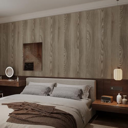 48x197 inch Oak Wood Grain Contact Paper Peel and Stick Walnut Texture Wallpaper Waterproof Thick Wooden Look Wallpaper Removable Self-Adhesive Wood Vinyl Wrap Roll for Kitchen Countertop Cabinet