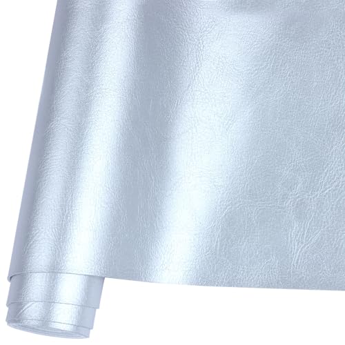 Smooth Solid Color Faux Leather Sheets Roll 12"X53" (30cmX135cm),Very Suitable for Making Crafts, Leather Earrings, Bows,Sewing… (Silvery) - color: Silvery
