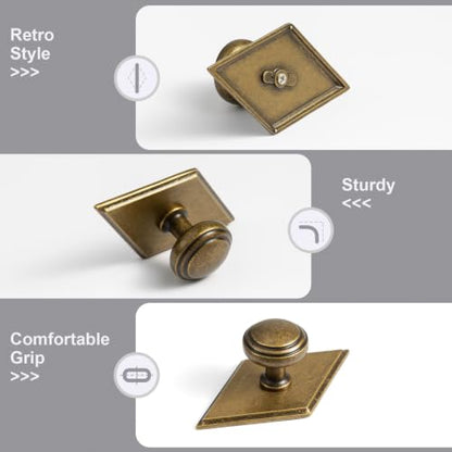 6Pack Champagne Bronze Cabinet Knobs with Backplate Drawer knobs - color: Antique Brass, style: Rhombus