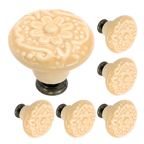 Biaungdo 6 Pcs Light Yellow Ceramic Kitchen Cabinet Knobs - color: Light Yellow