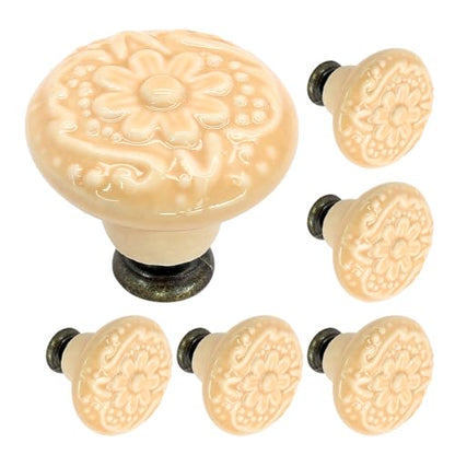 Biaungdo 6 Pcs Light Yellow Ceramic Kitchen Cabinet Knobs - color: Light Yellow
